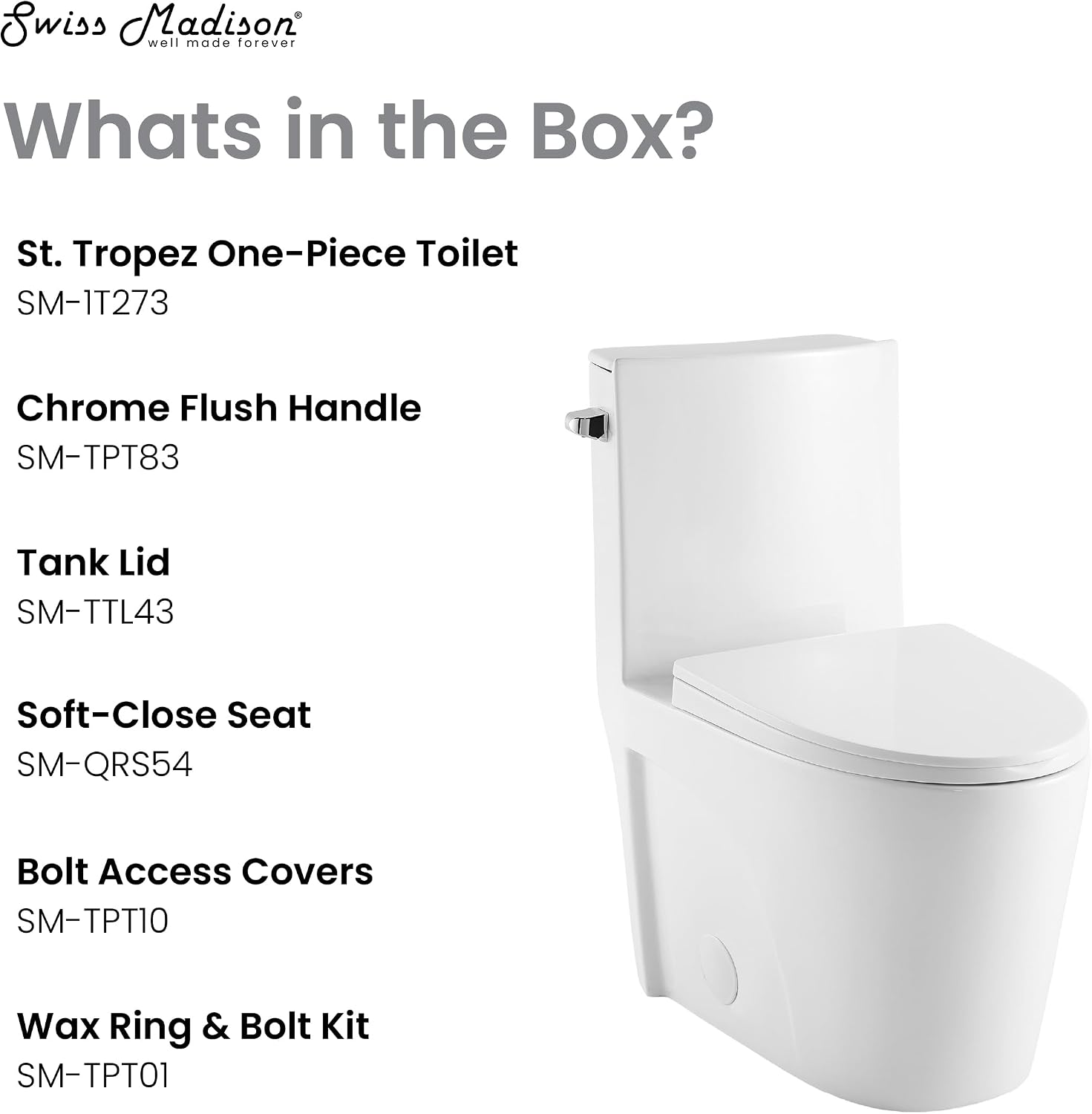 St. Tropez One-Piece 10' Rough-in 1.28 GPF Left Flush Elongated Toilet in Glossy White