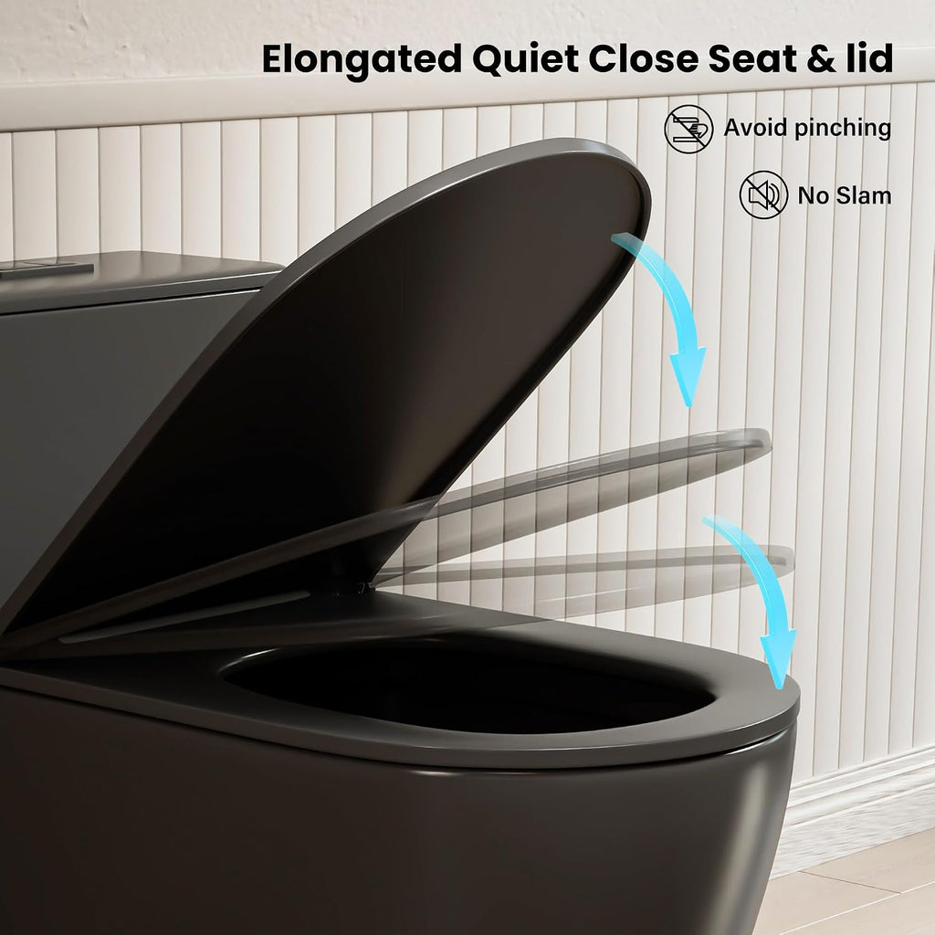Casta Diva Elongated One Piece Toilet Black with 17' ADA Comfort Chair Height Seat Compact Toilet for Bathroom Power Dual Flush 1.1/1.6GPF & MAP 1000g, 12'' Rough-in, Matte Black
