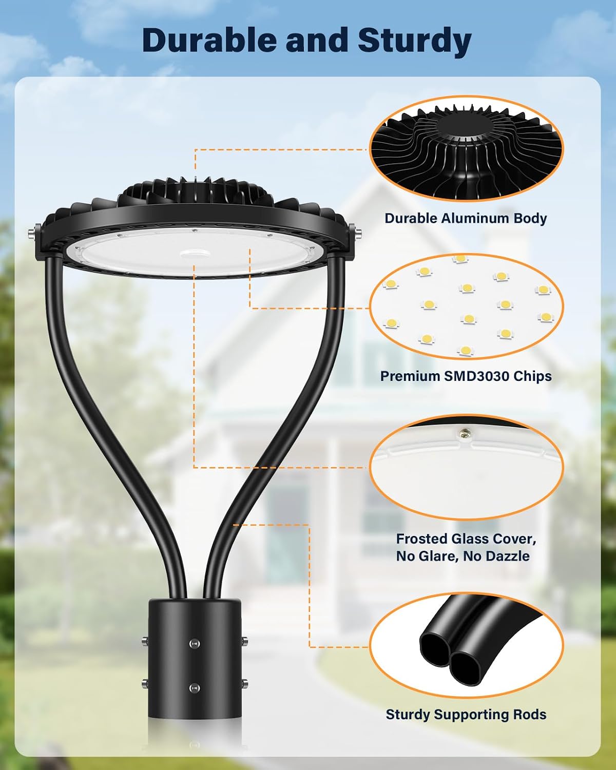 150W LED Post Top Light, LED Circular Area Light 21000Lm 5000K LED Parking Lot Light, Outdoor Pole Lights Fixture for Garden Yard Street Lighting, 2 Pack
