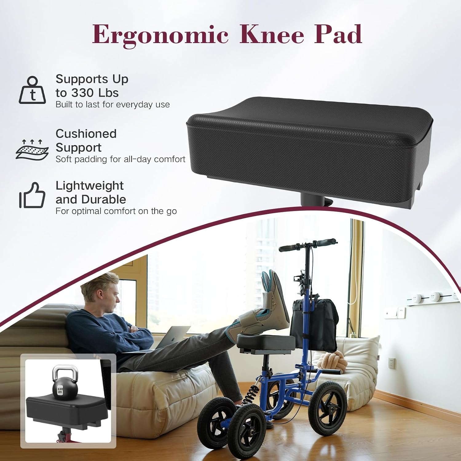 All Terrain Knee Scooter for Adults, Foldable Rolling Knee Scooter with DIY Stickers & Shock Absorber, Steerable Knee Walker for Broken Foot, Ankle Injuries & Surgery, Better Crutch Alternative