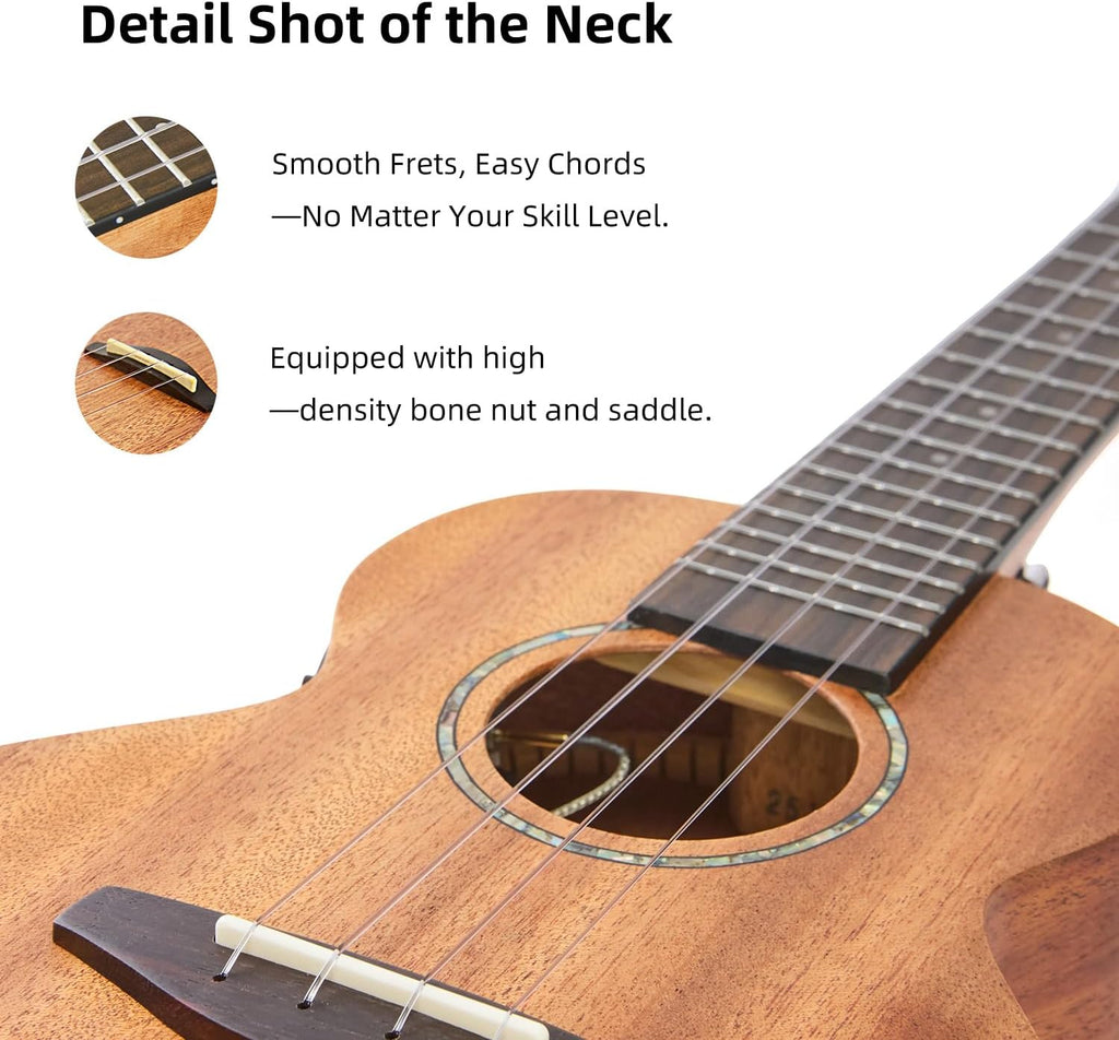 TOM 26″ Tenor Electric Ukulele - with UK-500T Pro EQ & Tuner, Solid Mahogany for Richer Volume & Depth. Ideal for Fingerstyle & Live Performance. Complete Pro Kit