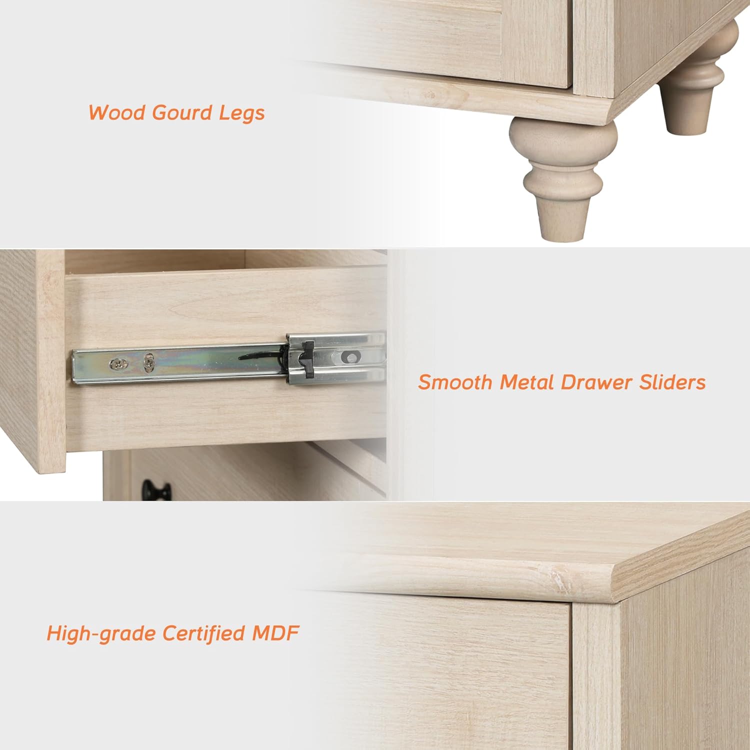 WAMPAT Farmhouse End Table with 3 Drawers, Large Wood Side Table Nightstands, Wide Bedside Table 3 Drawers Chest of Dresser for Living Room, Bedroom, Light Oak(1 psc)