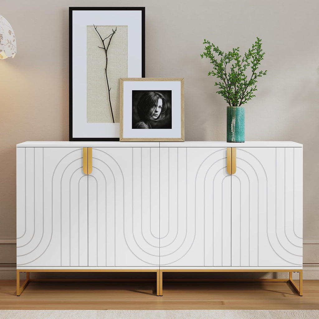 HLR 2PCS Sideboard Buffet Cabinet with Storage, Modern Accent Cabinet Adjustable Shelves Wooden Storage Cabinets for Kitchen, Dining Room, Living Room, Coffee Bar, Garage, Entryway, White