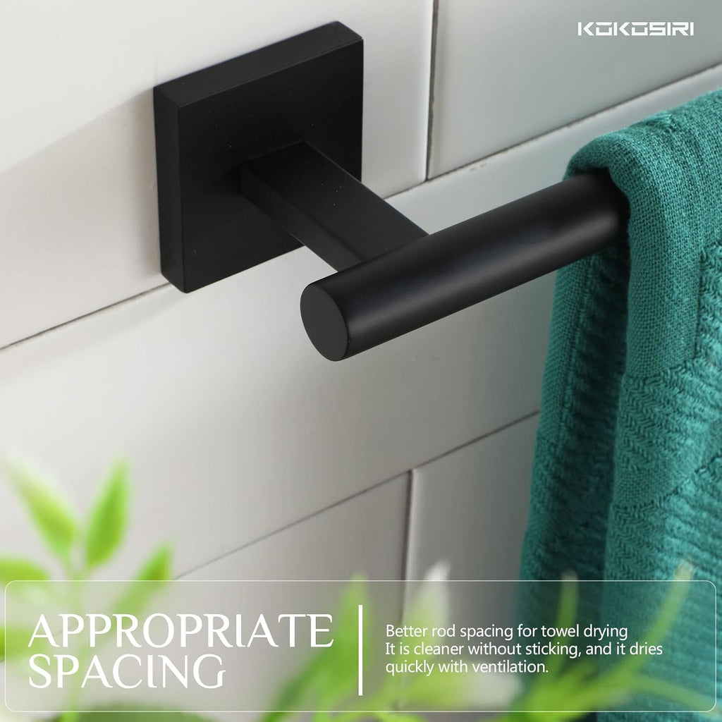 KOKOSIRI 24 Inch Hand Towel Bar Bathroom Towel Holder for Bath Standing Towel Rack for 2-Tier Towel Holder with Heavy Marble Base Matte Black B4005BK-L24+THS0005-BK