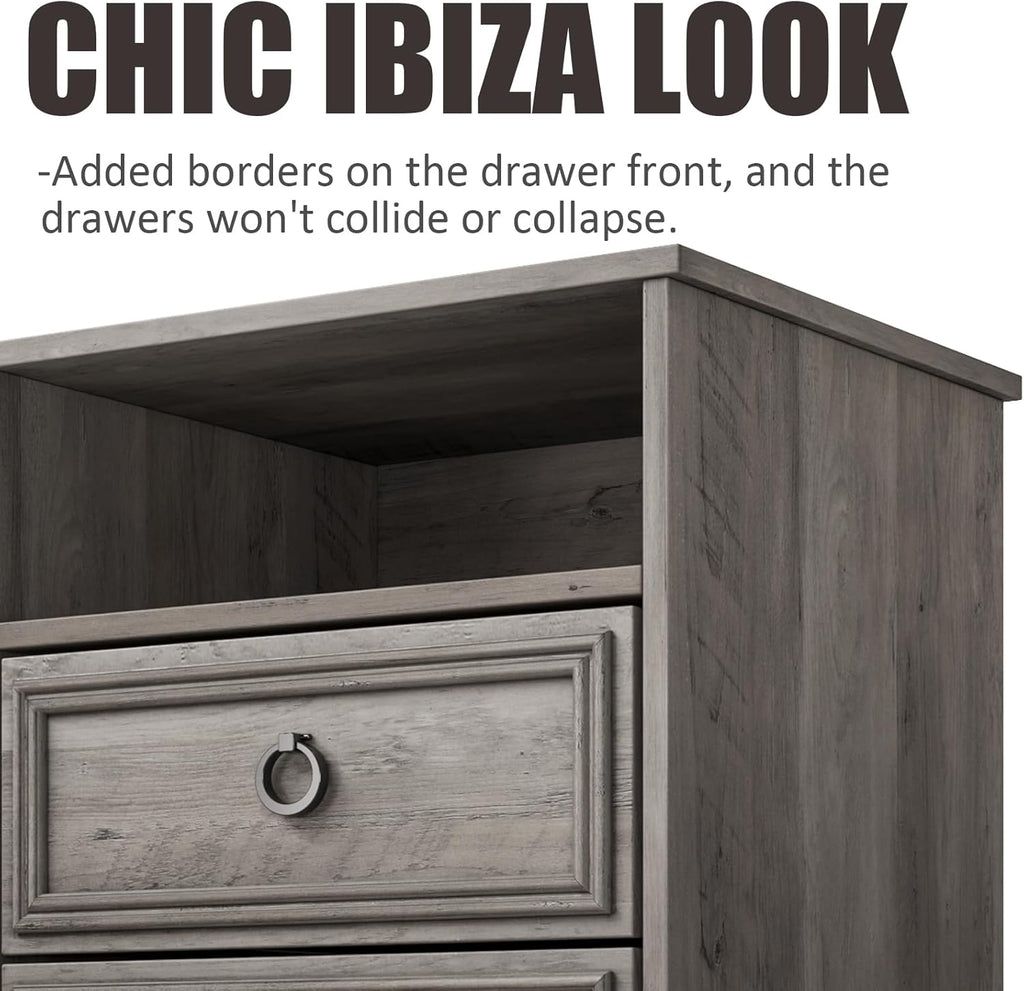 Set of 2 Nightstand with 2 Drawers, 18'W Night Stand with Drawers for Bedroom, Large Accent Bed Side Table and End Table with Open Compartment-Easy Pull Handle, Textured Border for Living Room,Gray