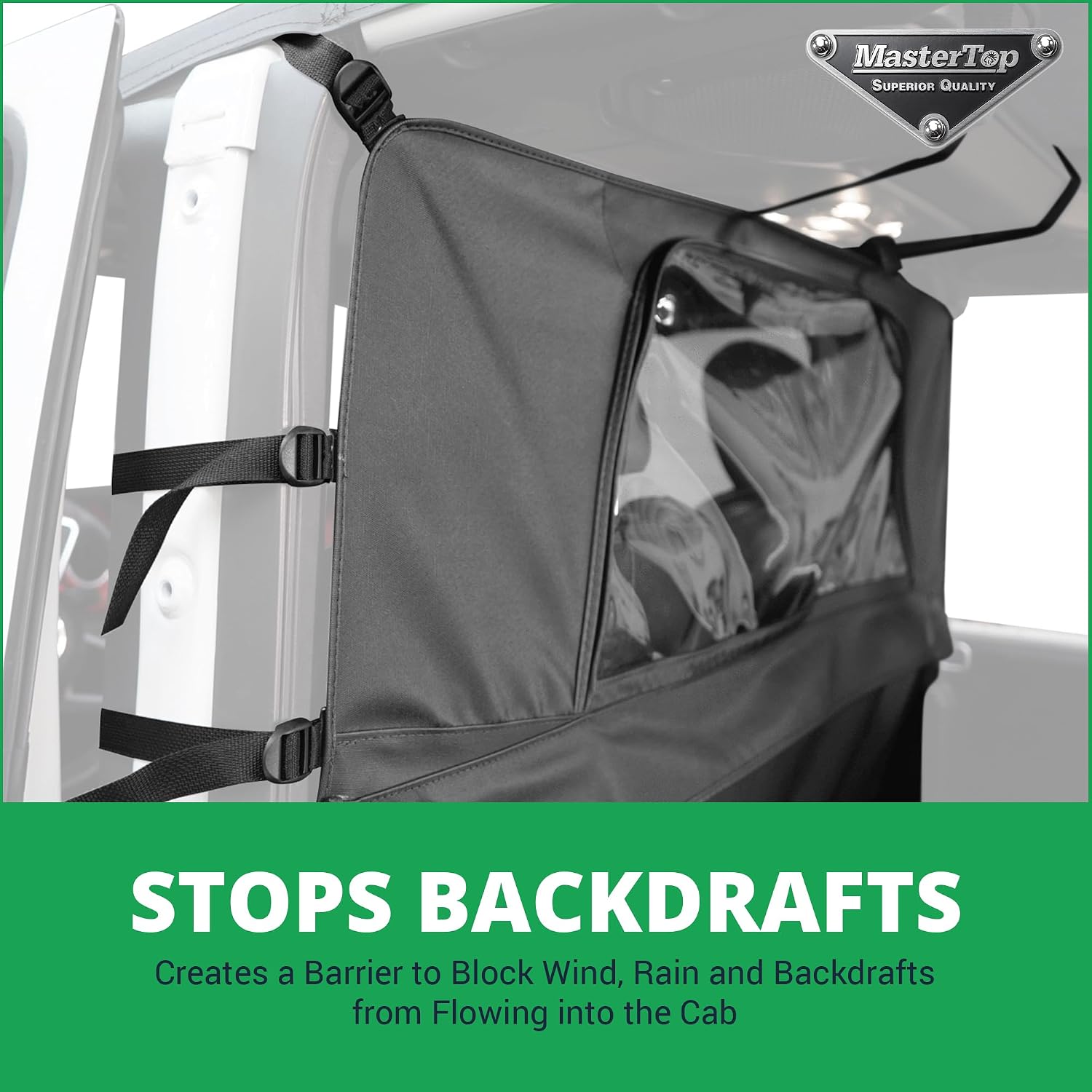 MasterTop Tonneau Cover & Wind Stopper Combo, Black Diamond - Fits Jeep Wrangler JL 2-Door 2018-2024 Hard Top Models - Wind Breaker Blocks Backdrafts - Keeps Cargo Area Clean