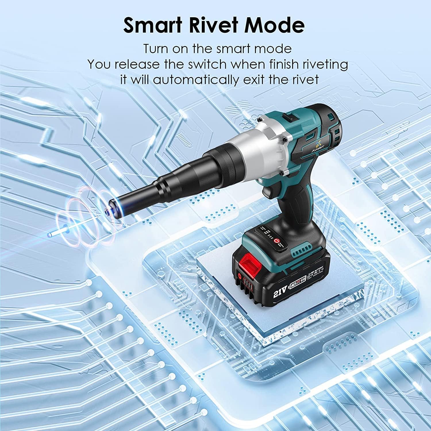 2-IN-1 Cordless Rivet/Rivet Nut Gun Electric Rivet Nut Tool For Nuts(10/24', 1/4', 5/16', 3/8'), Battery Powered Pop Rivet Gun for Rivets(1/8'', 5/32'', 3/16'), Auto/Manual, Memory Mode, 5.0Ah Battery