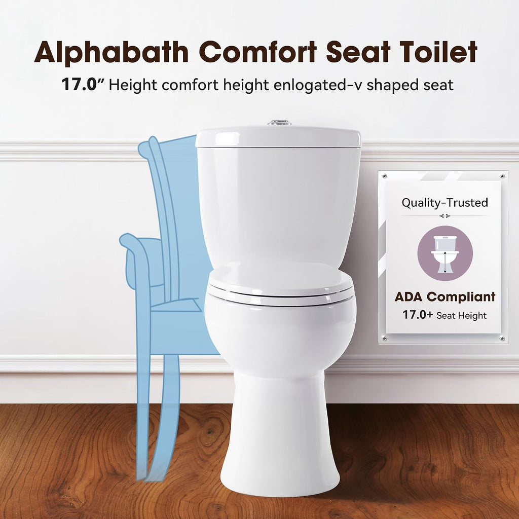 17' Comfort Height Toilet with Soft close seat, Two piece Toilets for Bathroom, Nano Self-Cleaning Glaze, Dual Flush 0.8/1.28 GPF, Easy to Clean & Install, ADA Height, 12' Rough-In