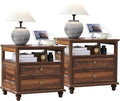 Joaxswe 24' Wide Farmhouse Night Stand Set of 2,Large End Table with 2 Drawers & Metal Handle,Brown Wood Dresser for Bedroom, Bed Side Table Chest of Drawers Cabinet, Nightstand for Living Room,Closet