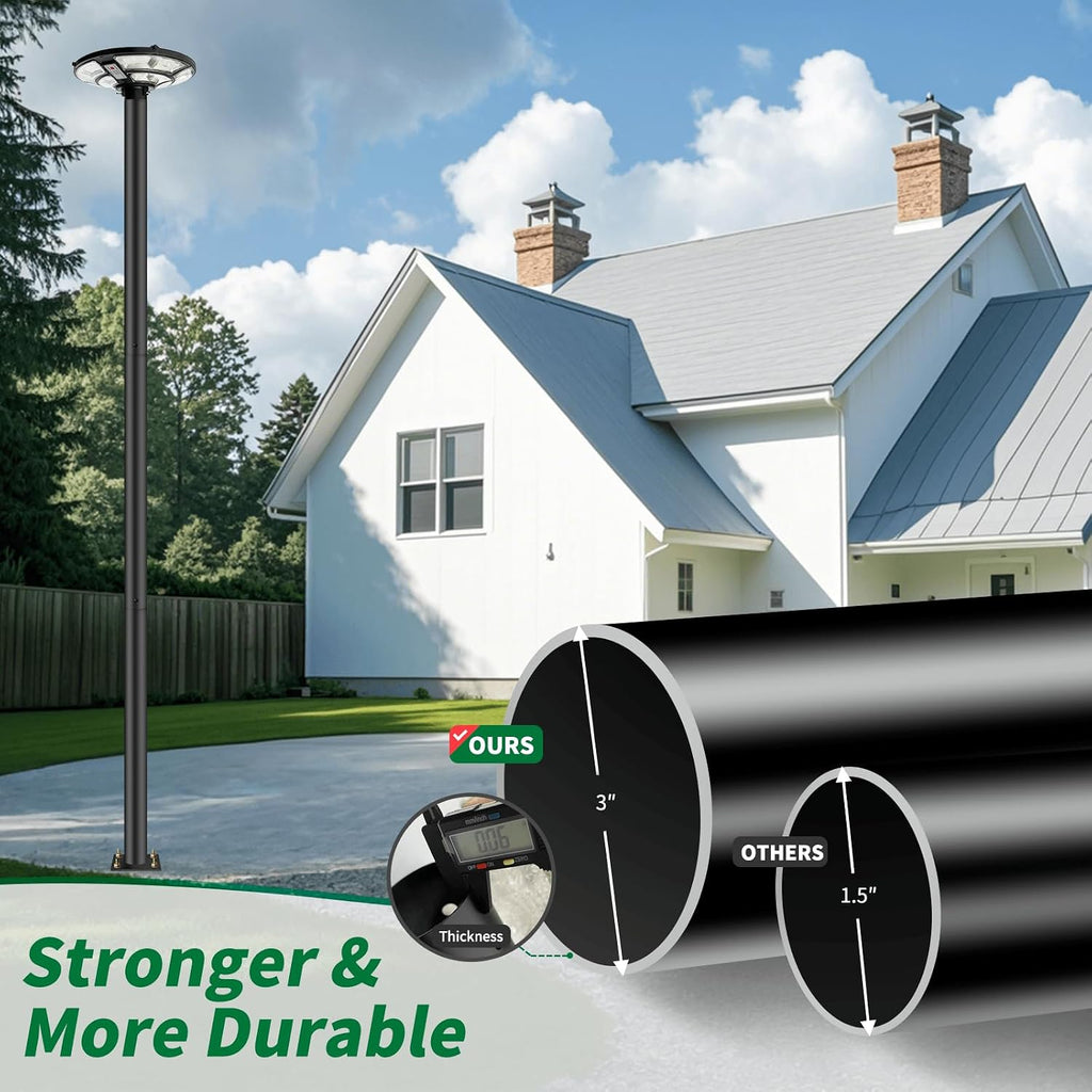 10ft Outdoor Street Light Pole, 3-Inch OD Heavy Duty Galvanized Steel Lamp Post, Ground Mount Light Pole with 0.2' Thick Flange Base, Hardware for Concrete & Soil Included, Black
