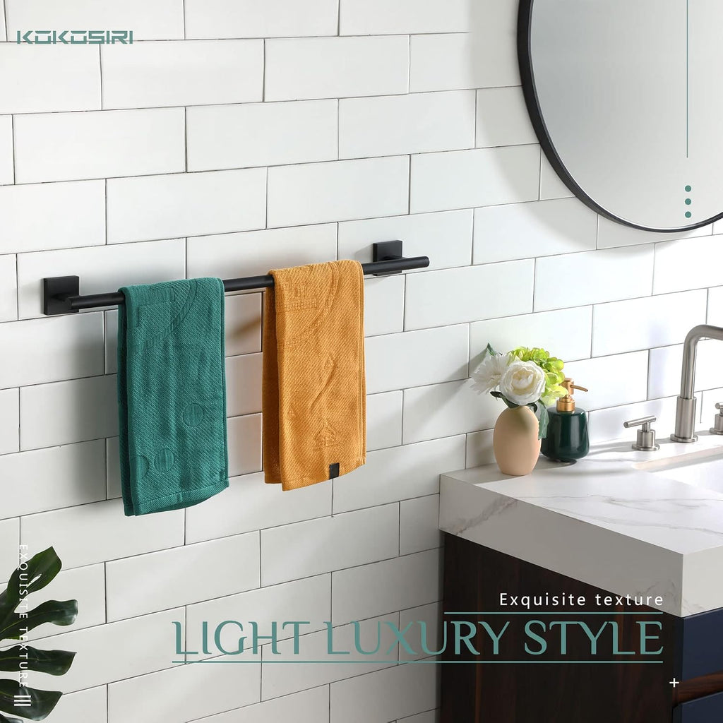 KOKOSIRI 24 Inch Hand Towel Bar Bathroom Towel Holder for Bath Standing Towel Rack for 2-Tier Towel Holder with Heavy Marble Base Matte Black B4005BK-L24+THS0005-BK