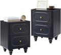 2 Drawer Fluted Nightstand Set of 2, Mid Century Modern Farmhouse Night Stand Small End Table Bedside Table for Bedroom, Living Room, Black