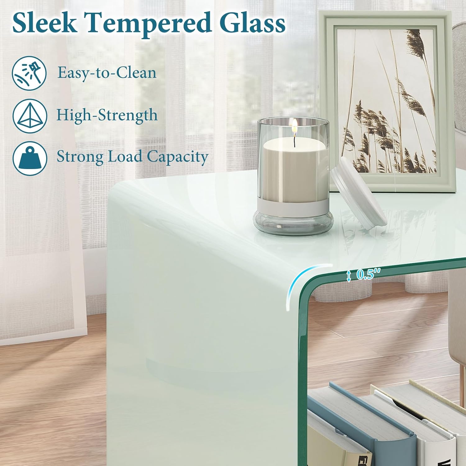 Tangkula Tempered Glass Side Table, Modern C-Shaped Bedside Table Nightstand with Storage Shelf, 4 Lockable Universal Wheels, Rolling Sofa End Table for Living Room Bedroom Office (2, White)