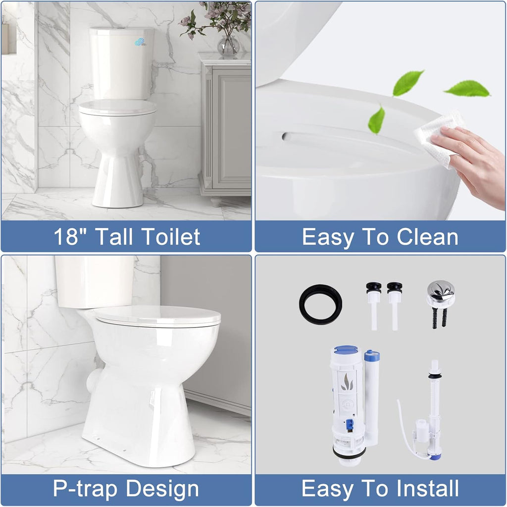 Simple Project Rear Outlet Toilet, 19 Inch ADA High Tall Toilet, Rear Discharge Extra Tall Toilets with Dual Flush 0.8/1.28 GPF, Round High Toilets For Seniors, Tall Person & Disabled
