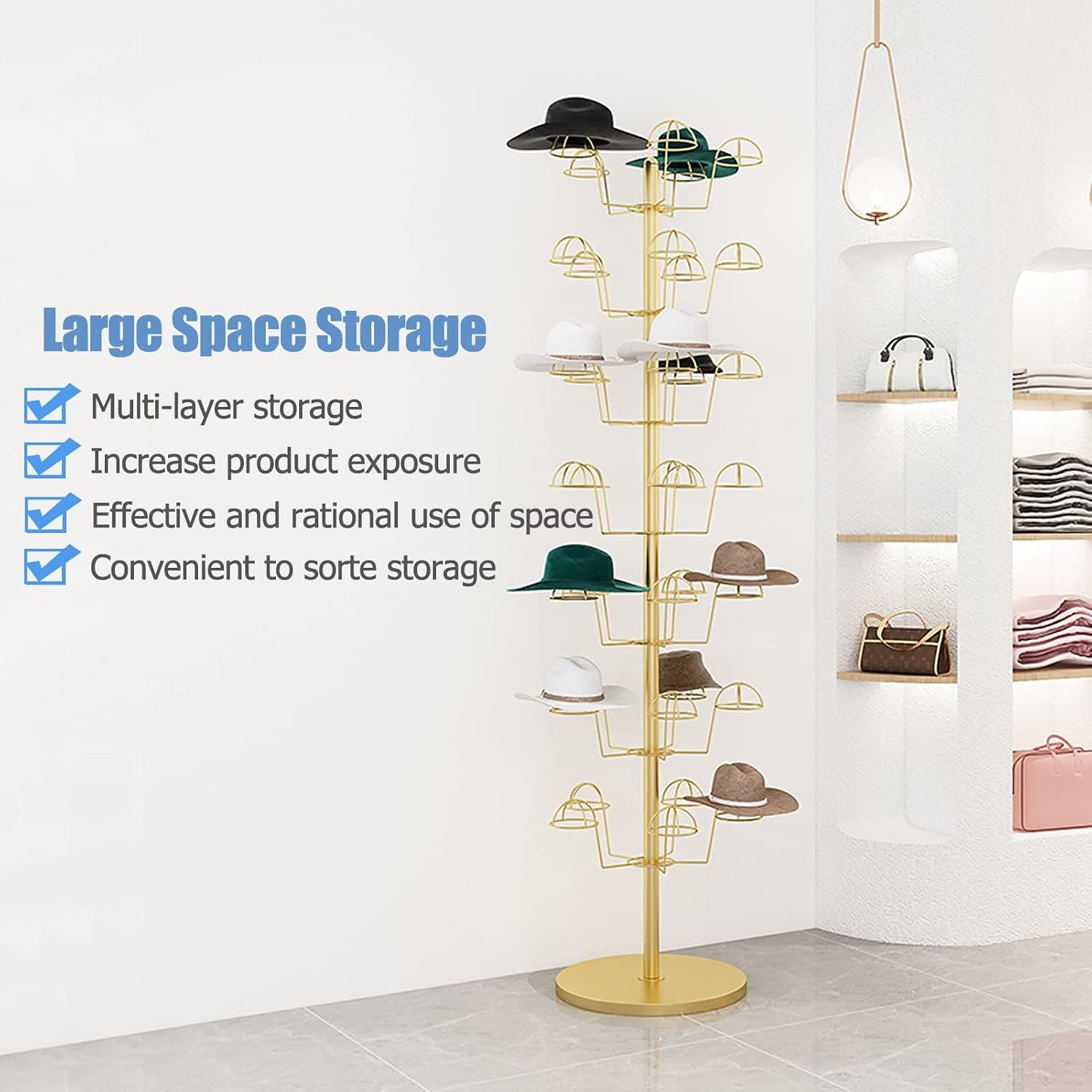 Hat Rack Floor Standing Metal Hat Racks Shelf for Commercial Display Easy to Install Helmet Cowboy Hat and Baseball Cap Holder Organizer Stand (White 5Tier),White,5Tier