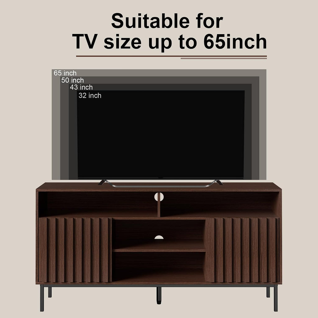 UEV Mid Century Modern 3-Piece Living Room Set, Walnut TV Stand Cabinet and 2 End Tables Set, Nightstand Set of 2, Wood Fluted TV Stand Sofa Side Table with 2 Drawers and Open Shelf for Living Room
