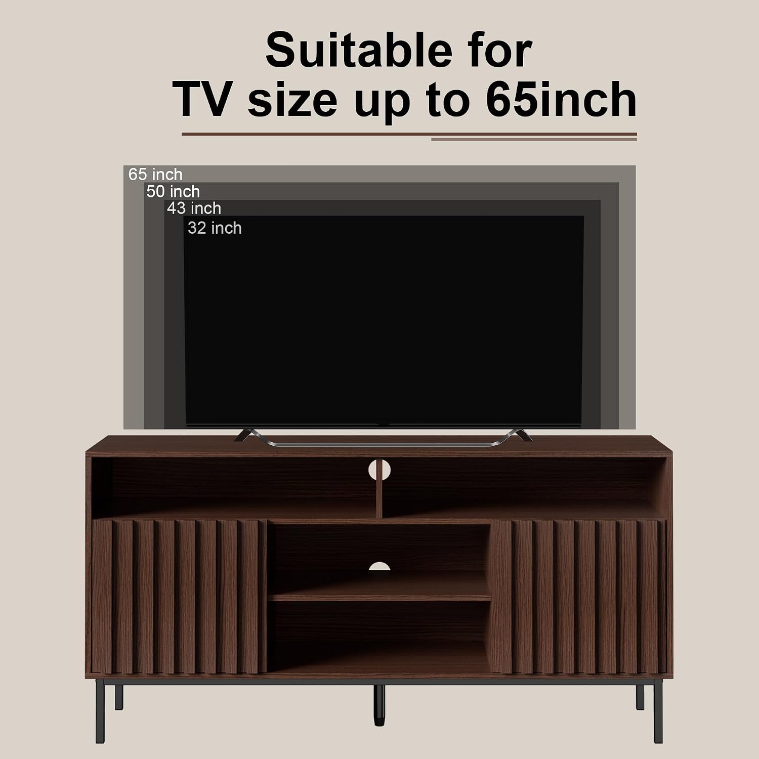 UEV Mid Century Modern 3-Piece Living Room Set, Walnut TV Stand Cabinet and 2 End Tables Set, Nightstand Set of 2, Wood Fluted TV Stand Sofa Side Table with 2 Drawers and Open Shelf for Living Room