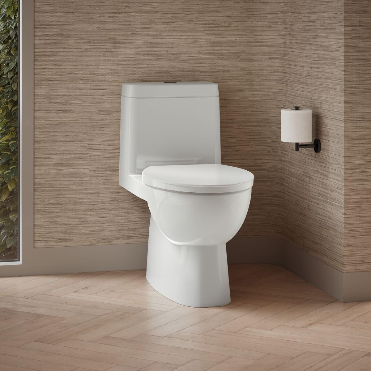 KOHLER K-3983-S-0 Reach One-Piece Dual-Flush Compact Elongated Bowl Toilet with Slow Close Toilet Seat Included, White, 12-inch Rough-in