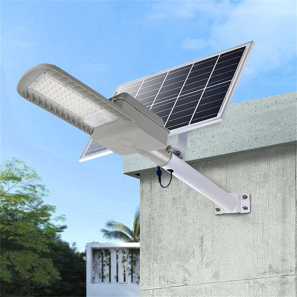 60W Wall Mount Solar Street Light Outdoor, LED Solar Parking Lot Lights with Solar Panels,IP65 Waterproof,Remote Control,Commercial Street & Area Lighting,for Path/Yard/Garden