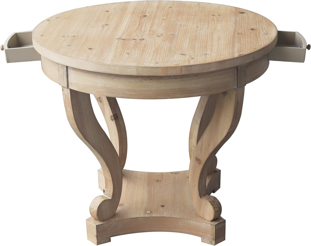 Round Large Side Table End Table with 2 Drawer Storage Space for Living Room, Modern Farmhouse Style (ø31.5''*27.1'', Natural Wood Grain)