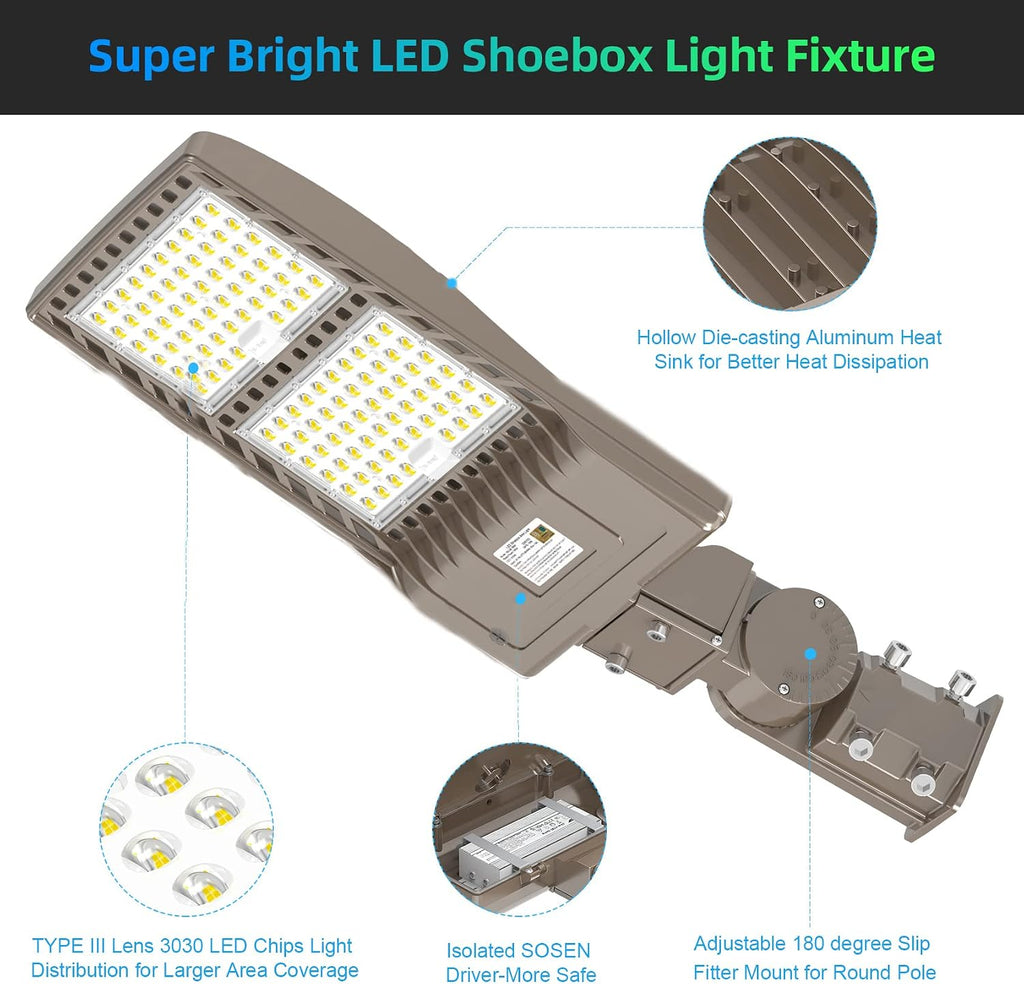 2Pcs 400W LED Parking Lot Light 56000LM with Slip Fitter, 5000K AC100-277V LED Shoebox Light, UL Listed, IP65 Waterproof Commercial Street Area Lighting for Parking Lot, Gym, Driveway