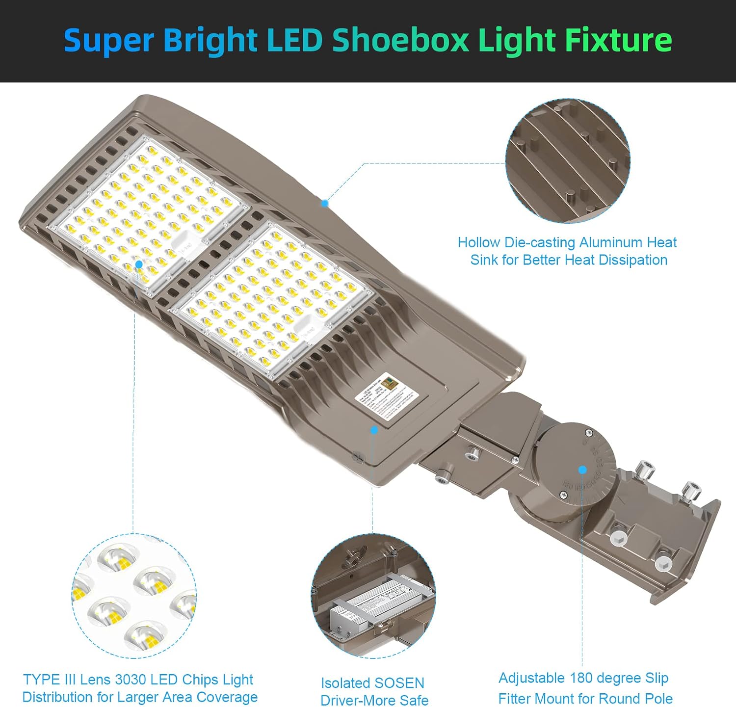 2Pcs 400W LED Parking Lot Light 56000LM with Slip Fitter, 5000K AC100-277V LED Shoebox Light, UL Listed, IP65 Waterproof Commercial Street Area Lighting for Parking Lot, Gym, Driveway