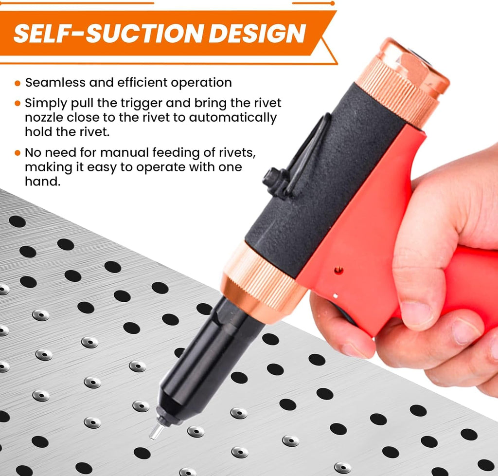 Pneumatic Rivet Gun Air Pop Riveter Tool Kit with 3/32', 1/8', 5/32', 3/16' Rivet Nozzles, Self-Suction Pneumatic Riveting Gun, Upgraded Air Riveter Hydraulic Pop Riveting Rivets Tool