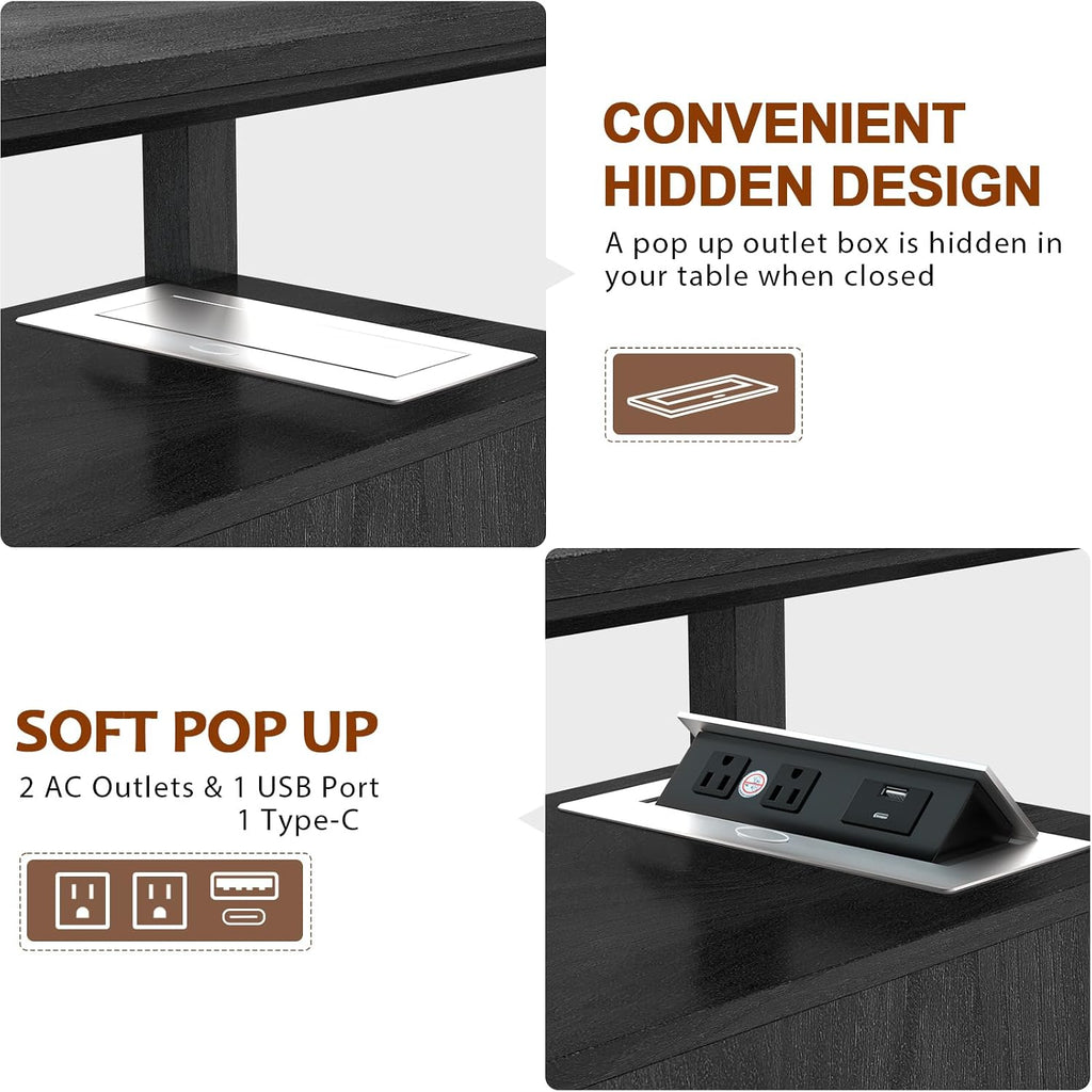 HIFYOBRO Narrow End Table with Flip Top Charging Station and 2 Drawers, Type-C & USB Port & Power outlets, Wooden Storage Cabinet, Side Table with Storage for Living Room and Bedroom