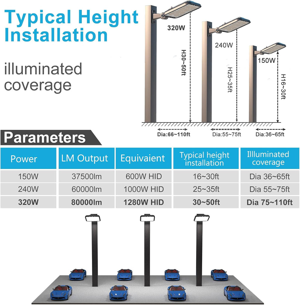 240W(240x1W LED) Parking Lot LED Lights 60000Lm(250Lm/W) LED Pole Lights Outdoor 5000K IP65 Dusk to Dawn Outdoor Parking Lot Litghts Commercial Pole Mount for Parking Lot,Yard,Driveway,Stadium-4Pack