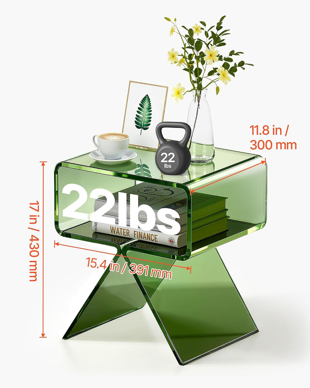 VEVOR Acrylic Nightstand Side Table, Modern Clear End Table with Storage Shelf, Transparent Small Bedside Table for Bedroom, Home Decor, Living Room, No Assembly Needed, Green