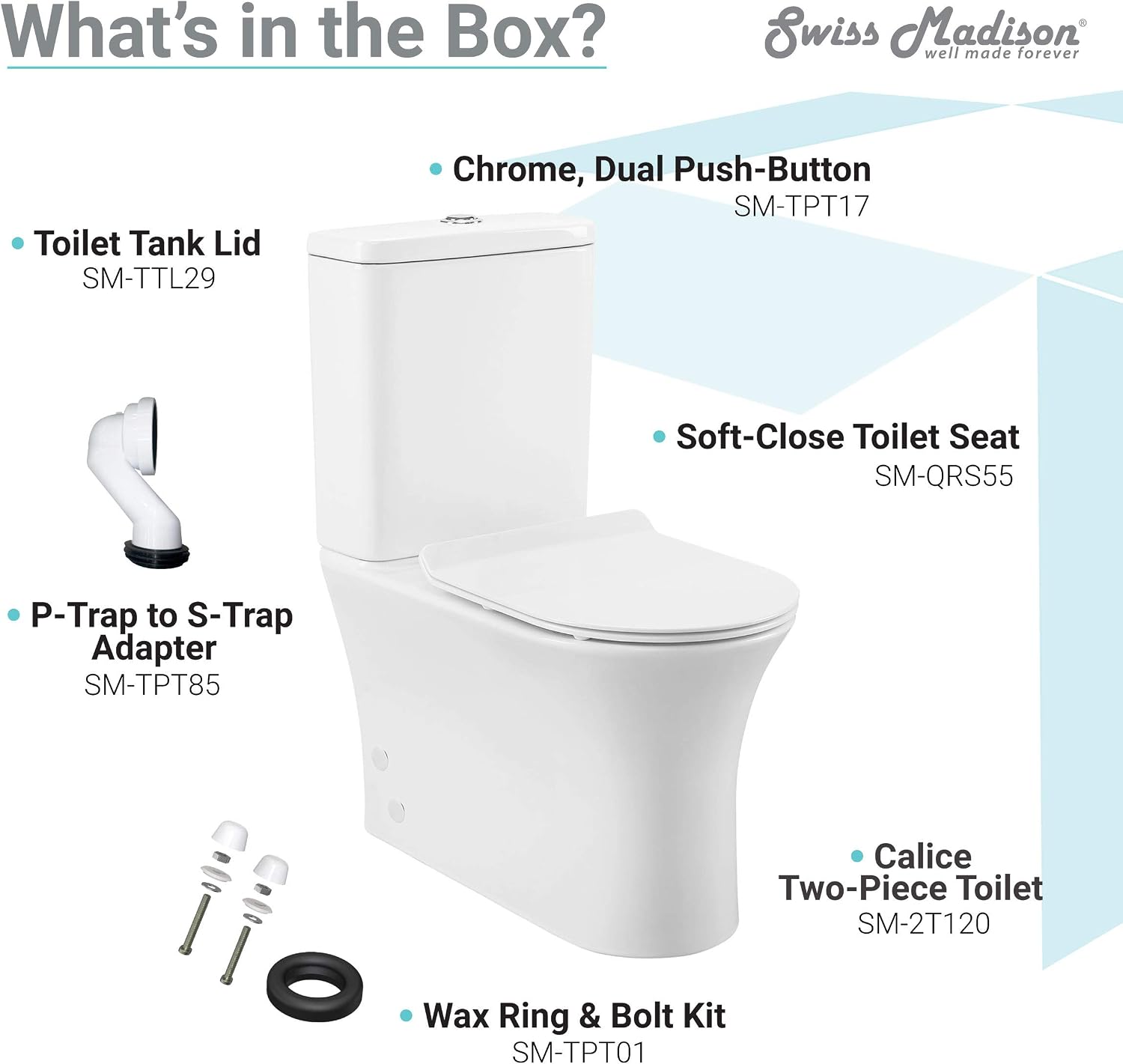 Swiss Madison SM-2T120 Calice Two Piece Elongated Rear Outlet Toilet Dual Flush in White