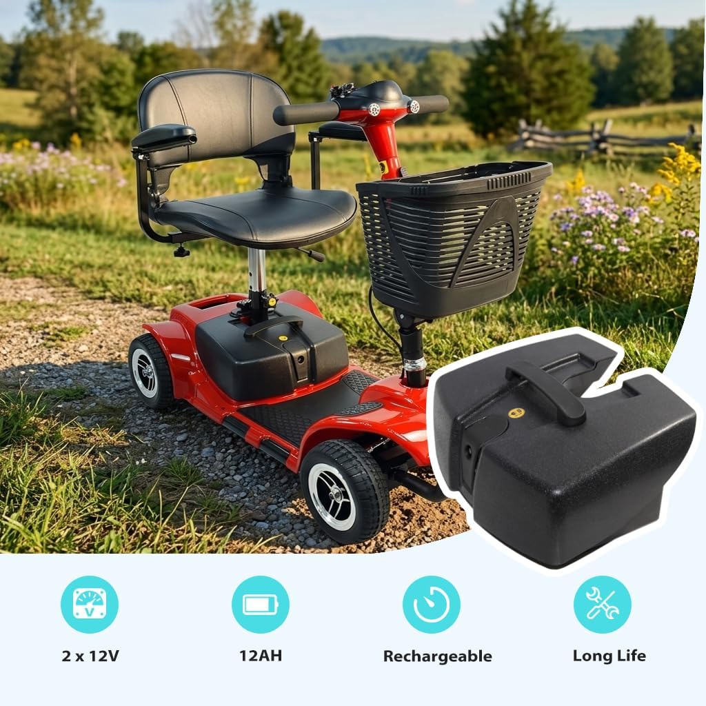 Vive/Elifecenter W3431/MS31 Battery Case with 2pcs 12AH Lead Acid 24V Battery for Mobility Scooters (Factory Original Replacement)