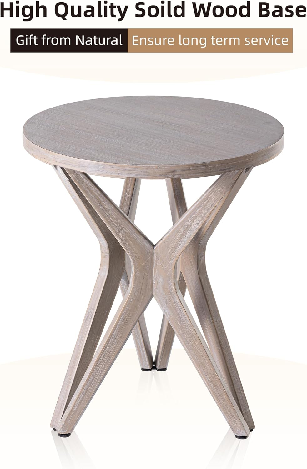Pedestal Farmhouse End Table Set of 2, Distressed Top with Tripod Base Bedside Table for Living Room, Modern, Boho Decor, Round (2-Pack, Distressed Aah Grey)