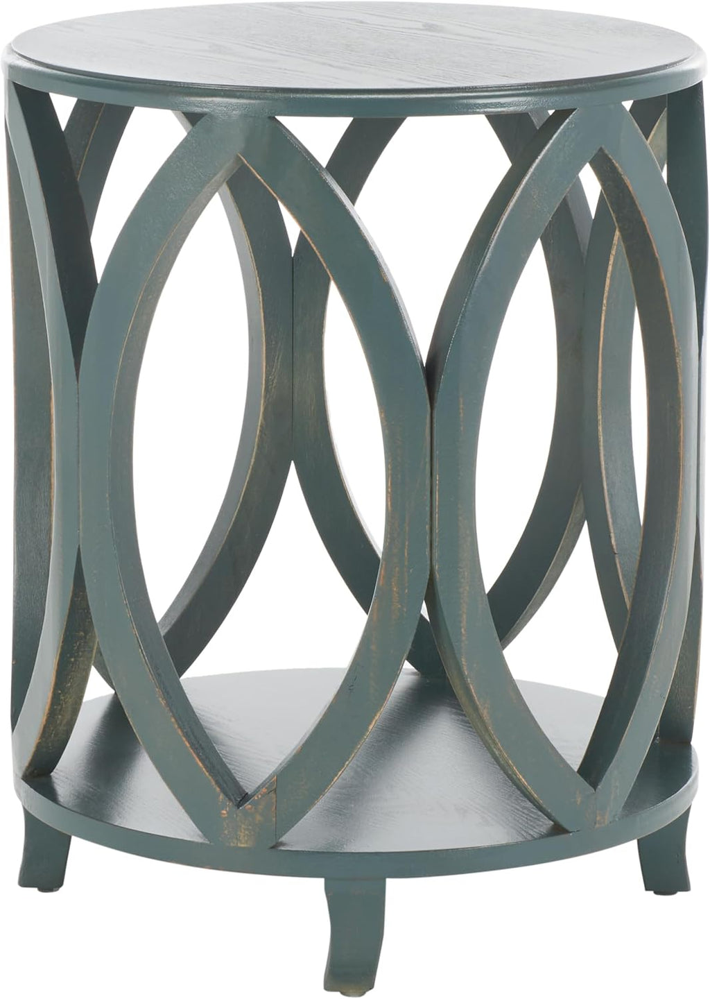 SAFAVIEH Home Collection – Janika Dark Teal Washed Round Accent Table with Shelf, Fully Assembled Solid Pine Wood Side Table for Living Room or Bedroom (AMH6607C)