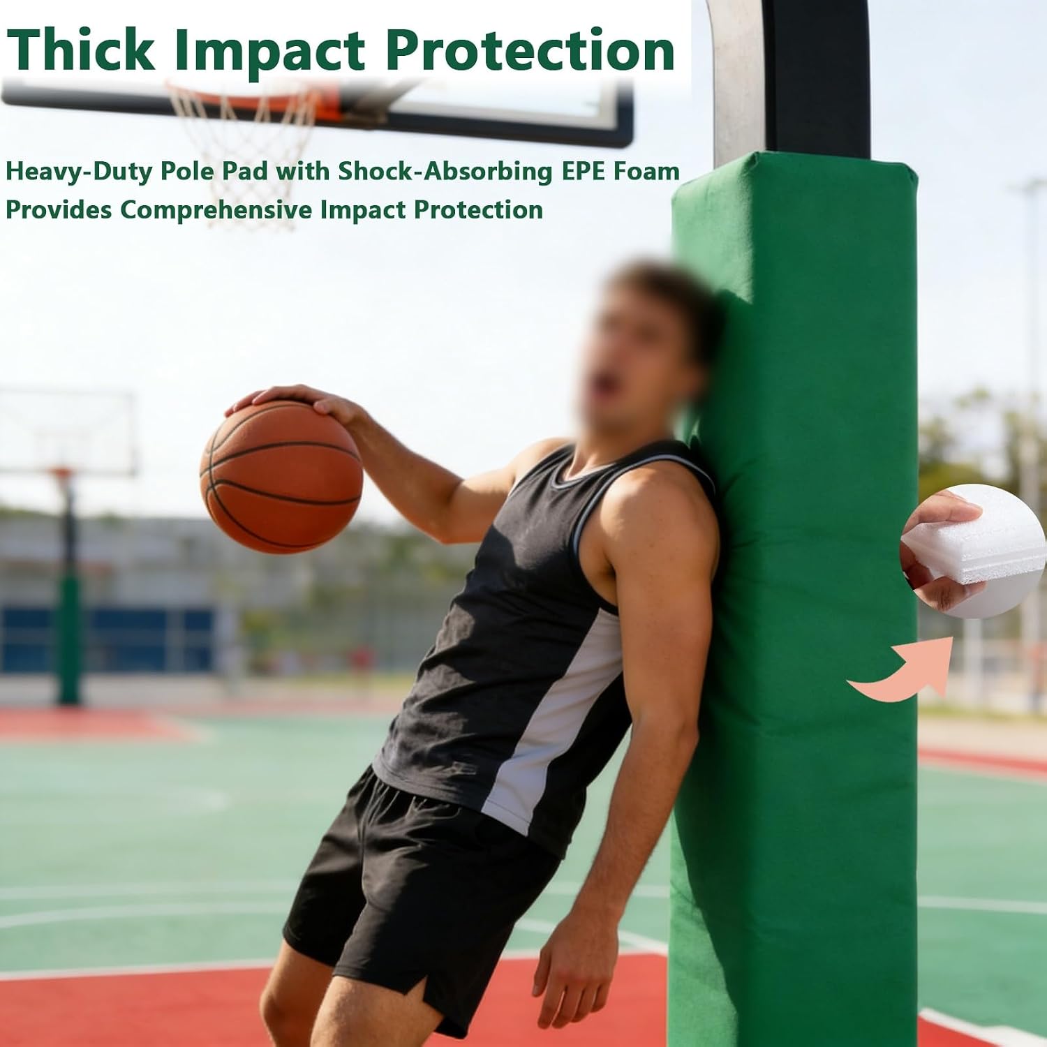 Custom Square Basketball Pole Pad for 6x6 7x7 8x8 9x9 Posts, Thick Foam Impact Padding with Hook & Loop, Waterproof Safety Guard for Driveway