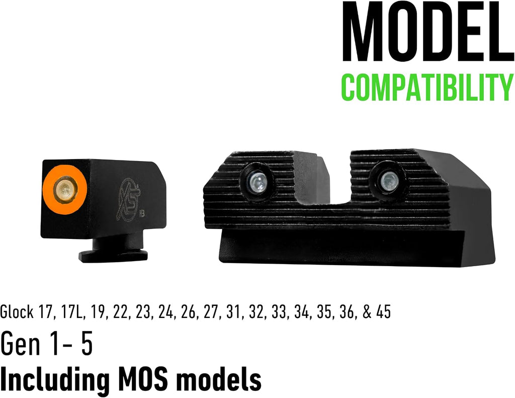 XS Sights R3D 2.0 Sights Compatible with Glock 17, 19, 22, 23, 24, 26, 28, 27, 31, 32, 33, 34, 35, 36, 38, 39, 45, & 47 Gen 1-5, Including MOS Models