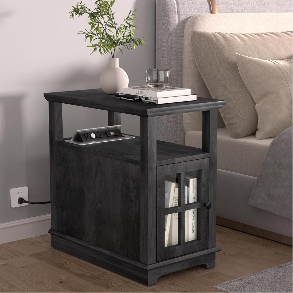FAGAGA End Table, End Tables Living Room, Storage End Tables, Side Table with Charging Station, Charging Nightstand for Bedroom/Living Room/Office