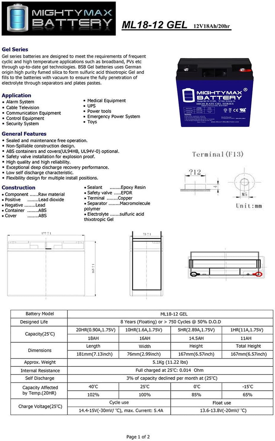 Mighty Max Battery 12V 18AH GEL Battery Replaces E-Wheel EW-36 Mobility Scooter - 4 Pack