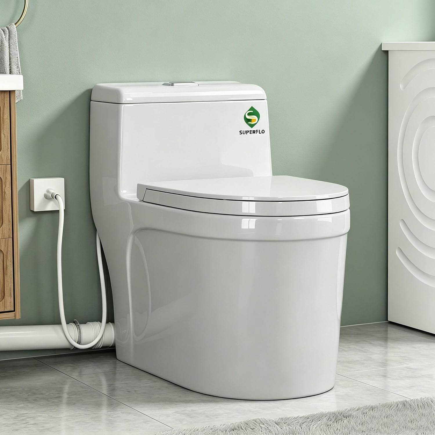 SUPERFLO Macerating Toilet System with 600W Macerator Pump, One Piece Upflush Toilet for Basement Bathroom, Rear Outlet Toilet with 3 Water Inlets for Sink, Shower & Laundry