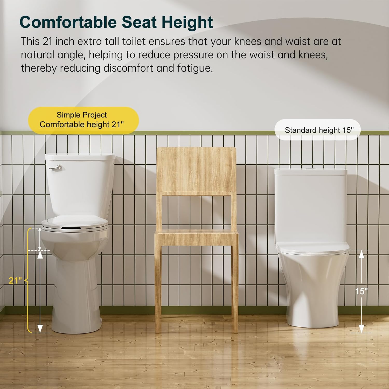 Simple Project 21' Elongated Extra Tall Toilets, Standard 12' Rough in Bathroom Toilet & Powerful Single Flush 1.28gpf High Toilet With Comfortable Soft Closing Seat, Ideal for Seniors, Handicap, Tall
