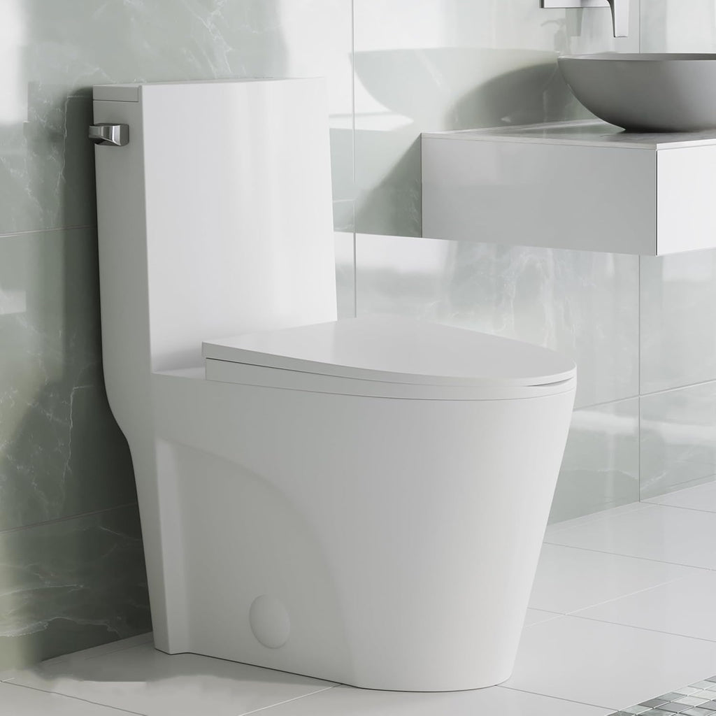 St. Tropez One-Piece 14' Rough-in 1.28 GPF Left Flush Elongated Toilet in Glossy White