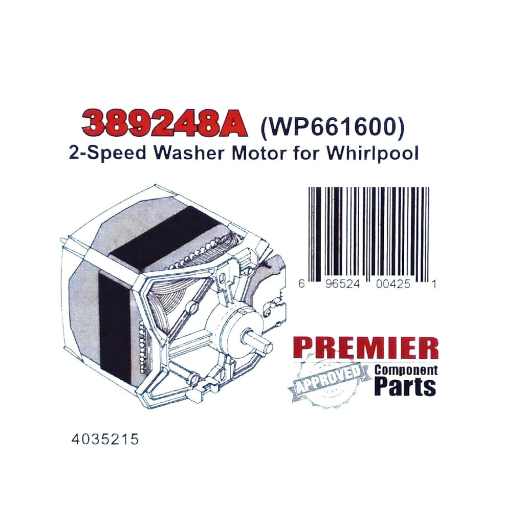 389248 WP661600 Direct Drive Washer Motor Compatible with Whirlpool Kenmore Washing Machine 661600 PS382447 AP2907974 389248A （1/2 Horsepower 2 speeds 1725 RPM 9.3/8.3 amperes 120 Volts）