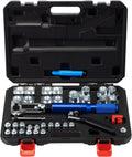 VEVOR Hydraulic Flaring Tool Kit, 45° Double Flaring Tool, Brake Repair Brake Flaring Tools for 3/16'-1/2', Brake Flare Tool with Tube Cutter and Deburrer, 32 PCS Tube Flaring Tools for Copper Lines
