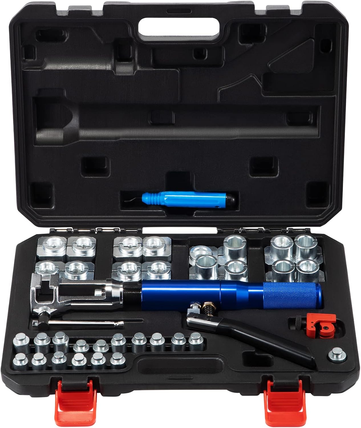 VEVOR Hydraulic Flaring Tool Kit, 45° Double Flaring Tool, Brake Repair Brake Flaring Tools for 3/16'-1/2', Brake Flare Tool with Tube Cutter and Deburrer, 32 PCS Tube Flaring Tools for Copper Lines