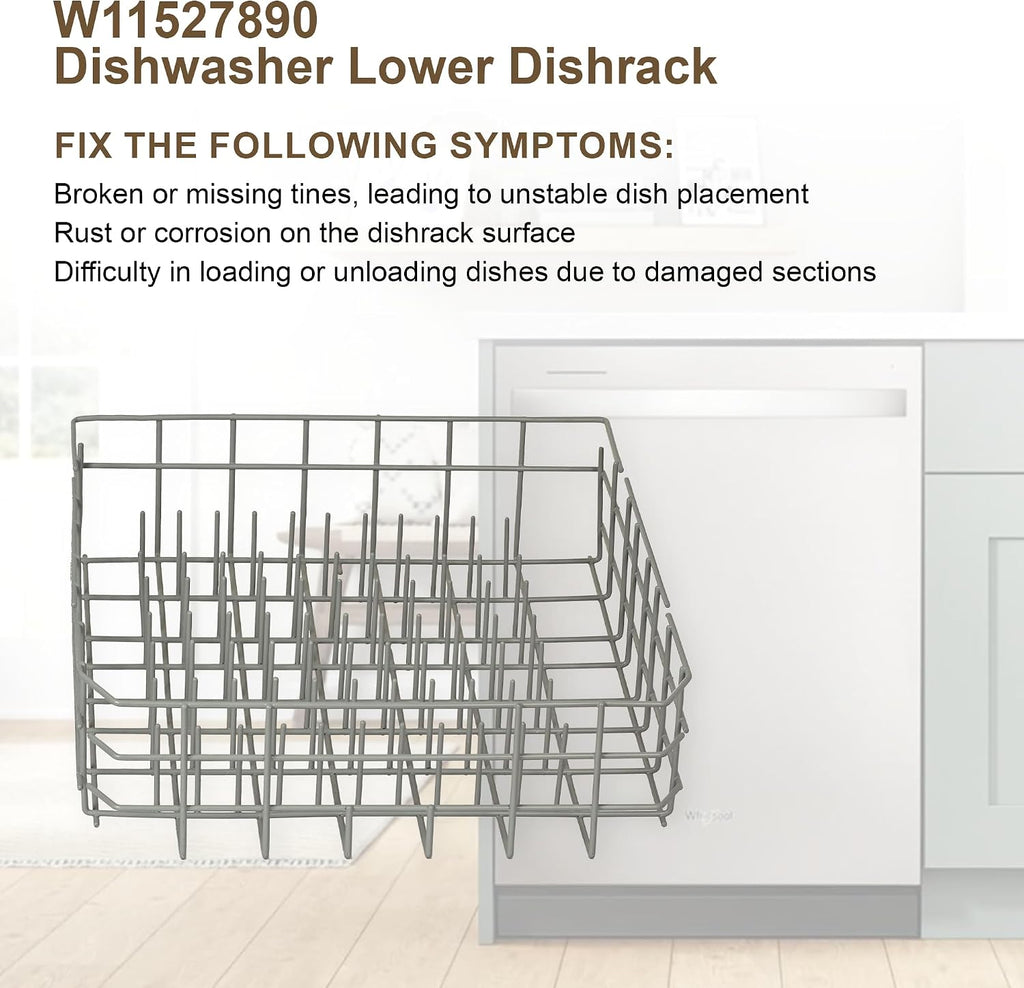 W11527890 Dishwasher Lower Dishrack Compatible with Whirlpool Kenmore Kitchen Aid Maytag replace 8519566 W10199774 W10525641 W10525642 W10525643 WPW10525642 WPW10525643