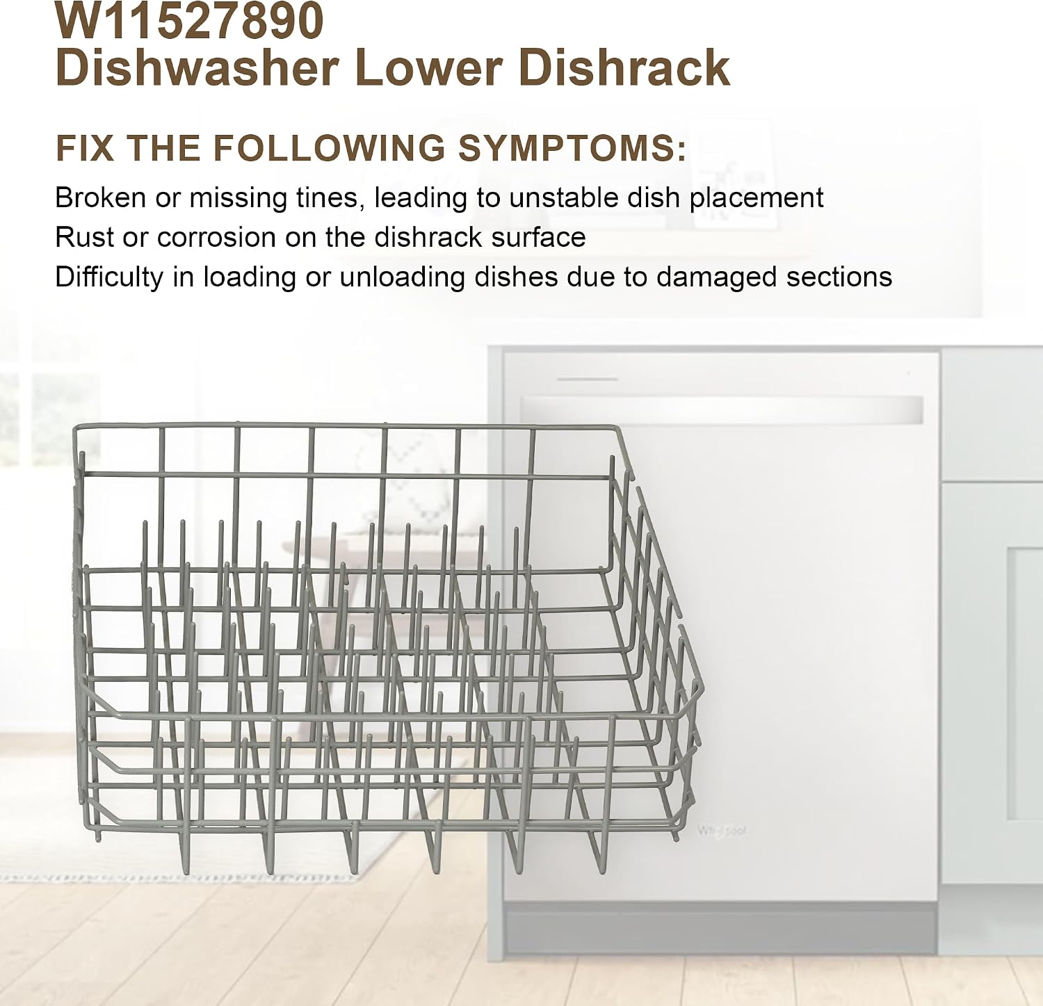 W11527890 Dishwasher Lower Dishrack Compatible with Whirlpool Kenmore Kitchen Aid Maytag replace 8519566 W10199774 W10525641 W10525642 W10525643 WPW10525642 WPW10525643