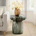 HULALA HOME Modern Concrete Side Table, Marble Stone End Table, Elegant Minimalist Pedestal Accent Table, Small Round Nightstand for Bedside & Sofa Side, Fully Assembled, Green