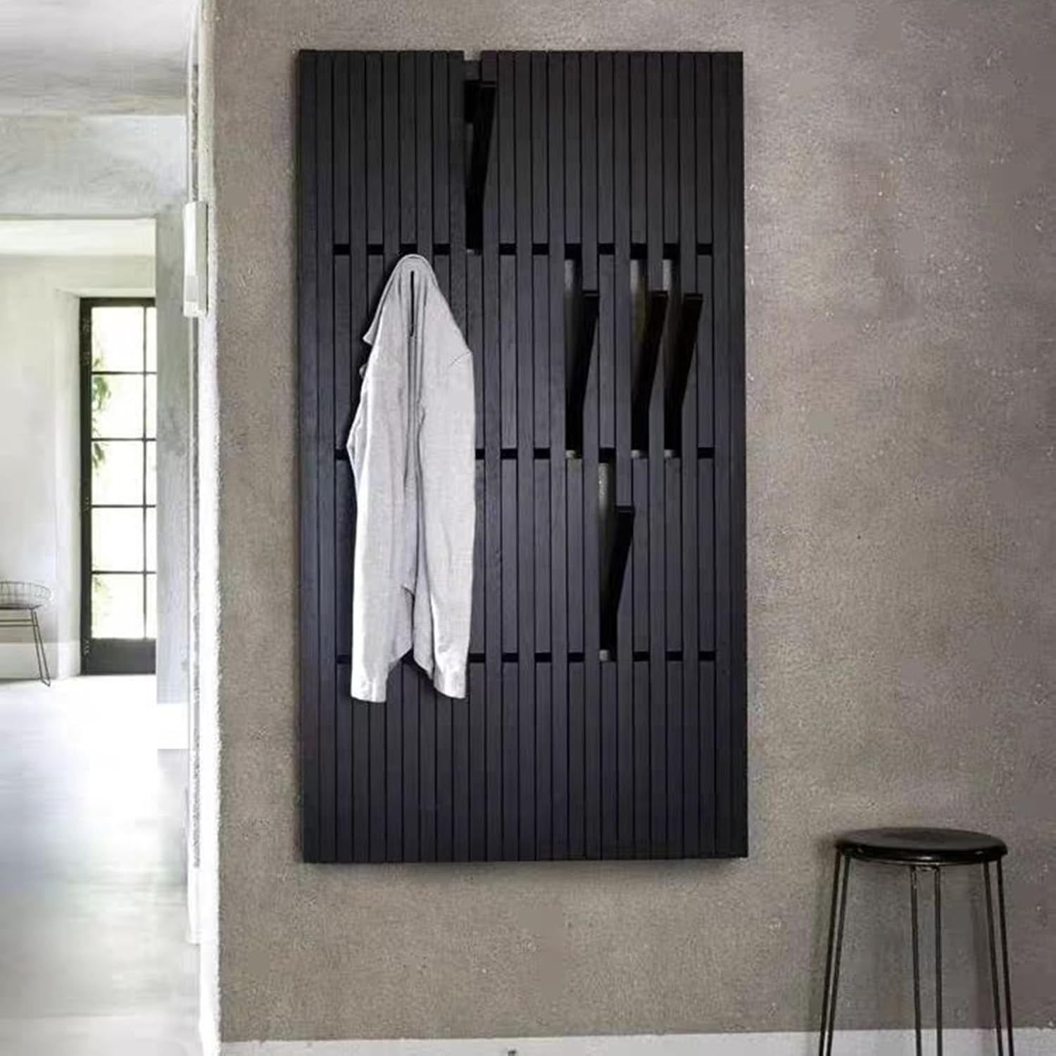 Clothes Hanger Coat Rack Wall Mounted Coat RackHooks Piano Key Hangers Natural Solid Wood Hangers Non-Woven Fabric Clothes Hangers, Flip-Down Unique Modern Hooks For Coats Bag Hat Umbrella(Walnut Blac