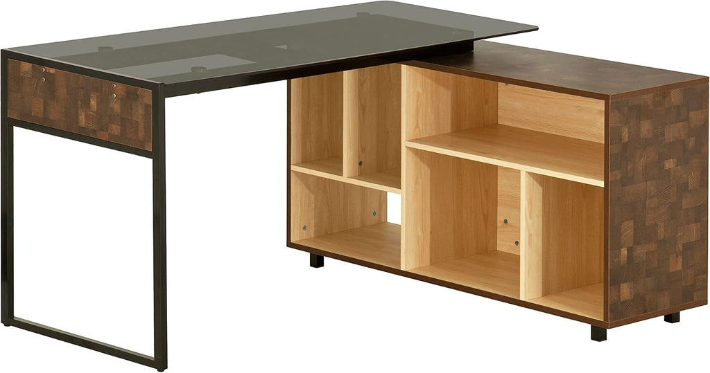 Techni Mobili L-Shape Corner Desk with Multiple Storage, Oak