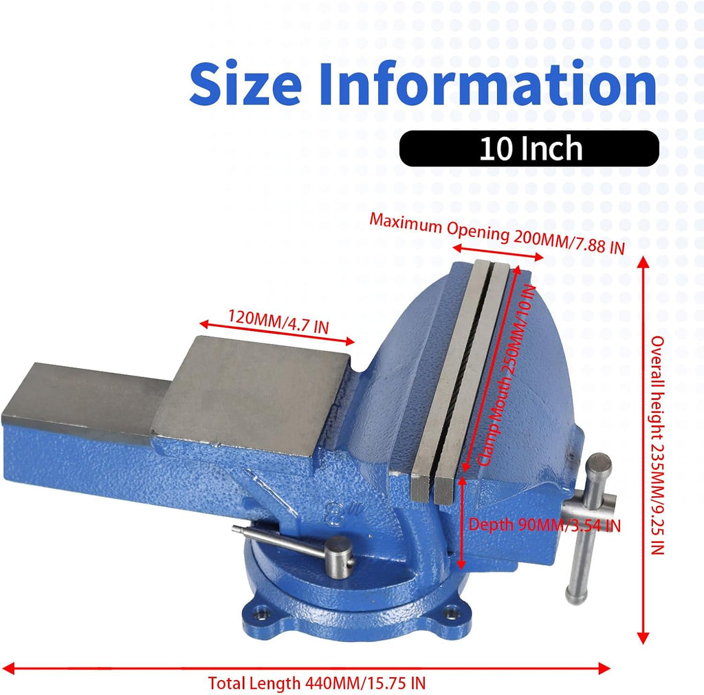 Nakkaa 10' Heavy Duty Bench Vise Cast Iron Vise with 360° Flexible Swivel Locking Base Home Work 10 Inch Swivel Bench Vice with Anvil
